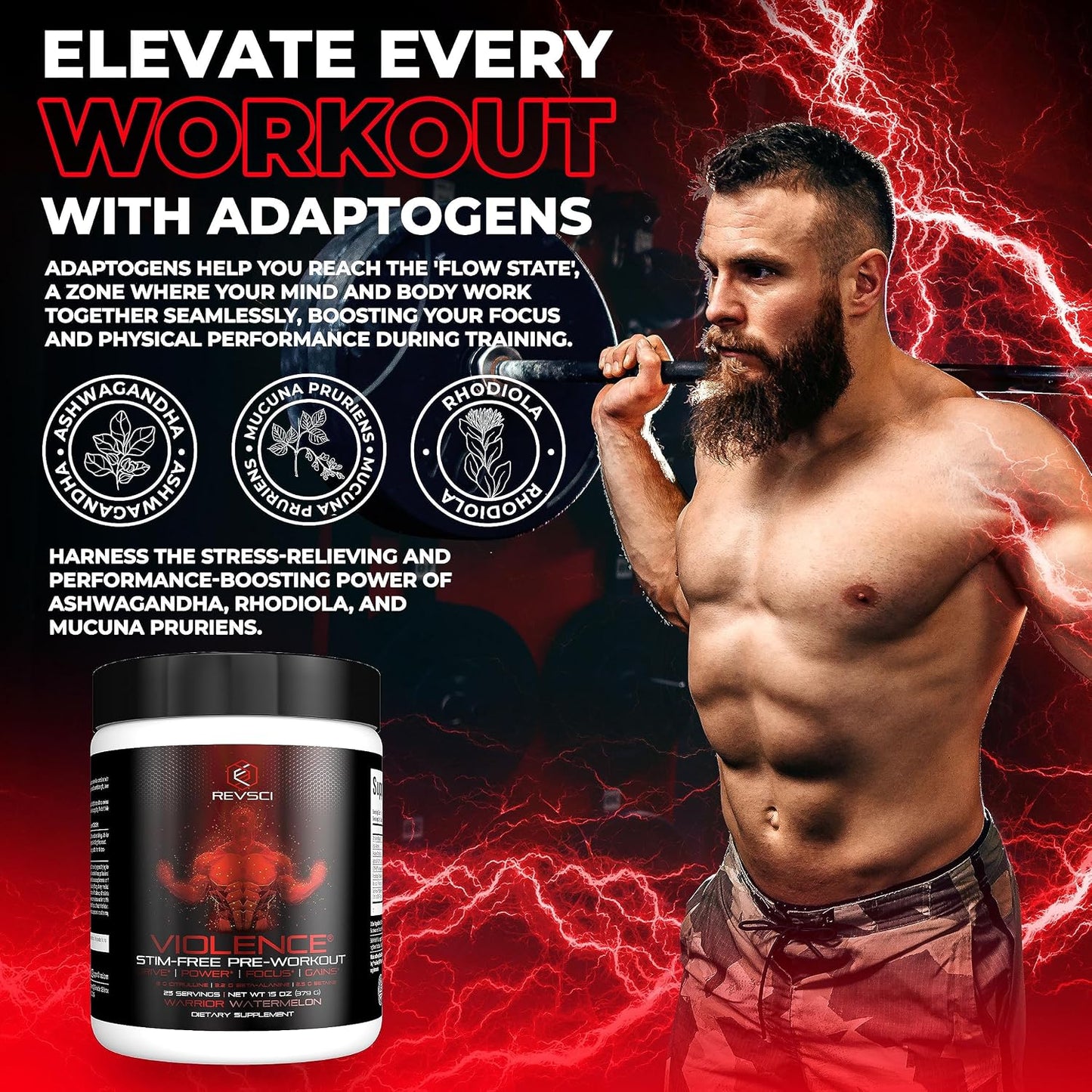 VIOLENCE Stim Free Pre Workout Powder by REVSCI, Precision Dosed Non Stim Preworkout Pump Pre Workout Caffeine Free Pre Workout Powder, Pump Supplement & Stimulant Free Nitric, Watermelon, 25 Servings
