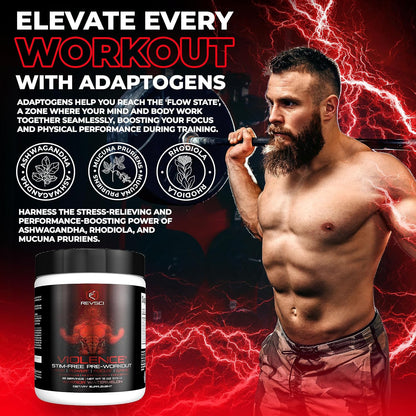 VIOLENCE Stim Free Pre Workout Powder by REVSCI, Precision Dosed Non Stim Preworkout Pump Pre Workout Caffeine Free Pre Workout Powder, Pump Supplement & Stimulant Free Nitric, Watermelon, 25 Servings