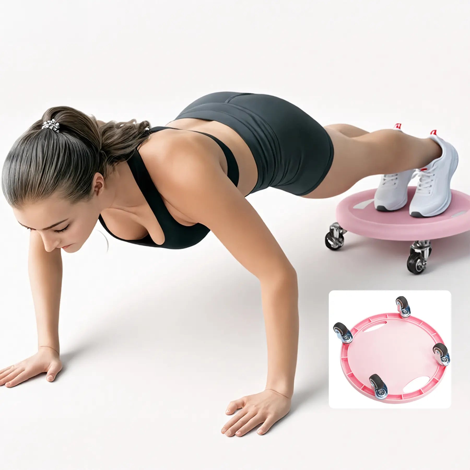 KYOUBY Ab Roller Wheel - 4 Anti-Slip PU Wheels Core Coaster, Adjustable Crunch Trainer, Abdominal Exercise Board, Ab Workout Machine, at Home Gym Equipment for Core Training