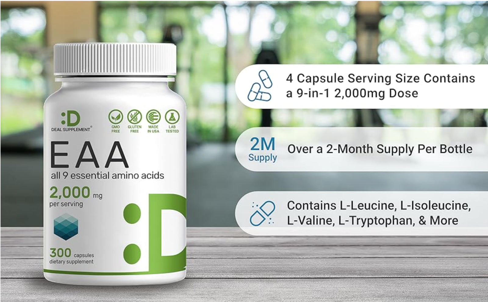 Essential Amino Acids Supplement EAA - 2000Mg All 9 - High Potency 300 Capsules