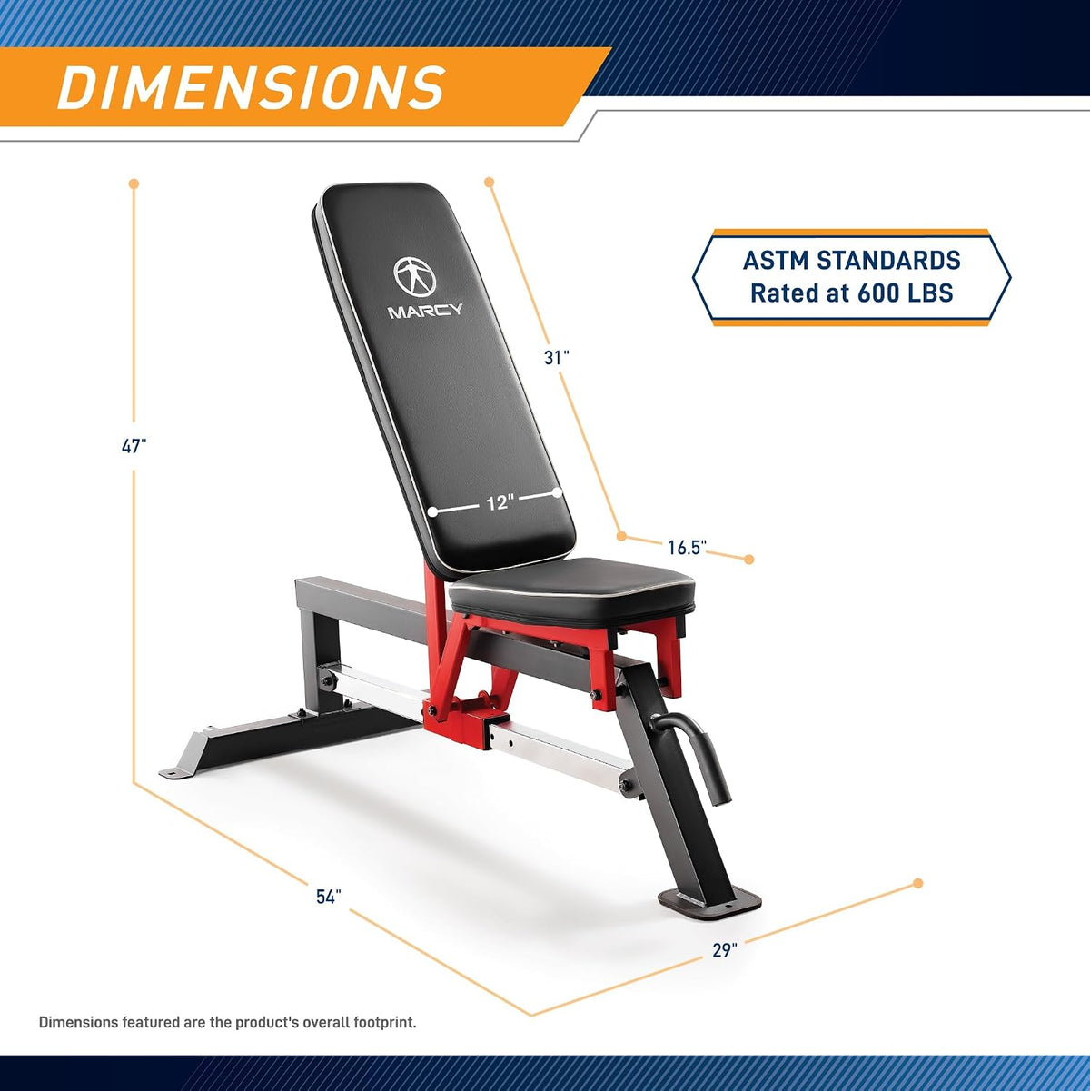 Marcy Foldable Standard Weight Benches, Adjustable Strength Training Benches for Full Body Workout