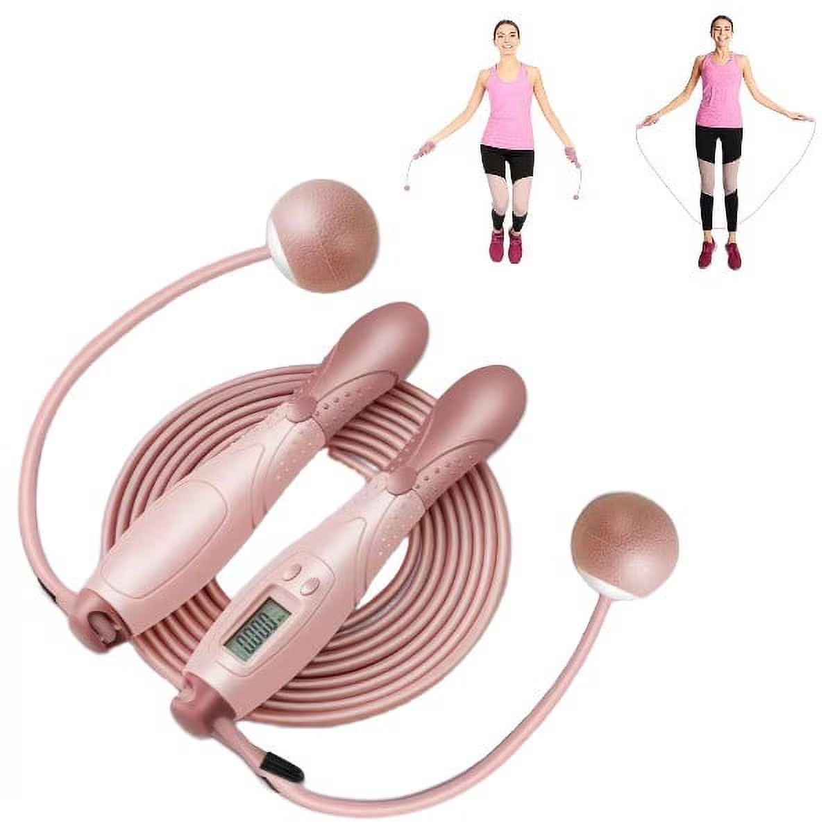 Weighted Cordless Jump Ropes with 2 Balls & Adjustable Length Bod Rope for Kids Men Women,Speed Digital Counting Ropeless Skipping Rope with Calorie Counter for Indoor Fitness Workout Boxing Gym