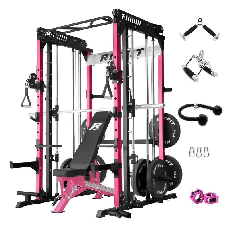RITFIT Pink M1 Pro/2.0 Multifunctional Smith Machine - at Home Gym Equipment with Cable Crossover System, Squat Rack, Adjustable Strength Training Gear, Home Exercise Station, Home Exercise Equipment
