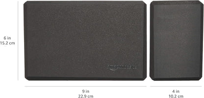Non-Slip Yoga Blocks, Set of 2, Deepen Poses, 4" X 9" X 6", Black