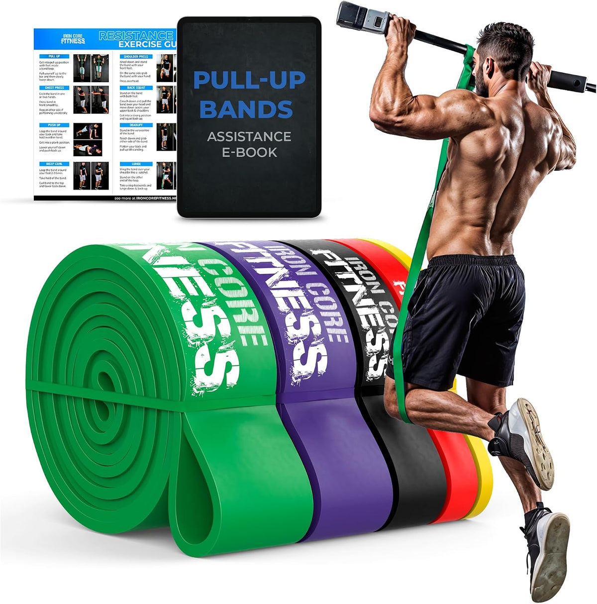 Pull up Assistance Resistance Bands - Long Loop Power Bands for Men and Women - Strength Power Flexibility Training at Home & Gym - Ebooks & Workout Chart Included by