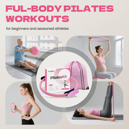 16Pcs Home Pilates Equipment for Women, Pilates Kit with 14'' Pilates Rings, Yoga Ball, Sliding Disks, Pilates Bands & Accessories - Workout Equipment Home Gym Includes Complete Fitness Poster