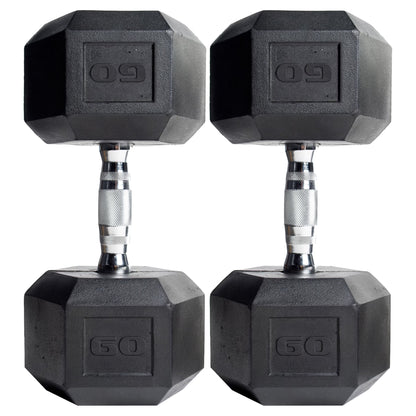 Barbell, 12Lb Coated Rubber Hex Dumbbell, Pair (No-Roll Design, Ergonomic Steel Handle, Durable Coated Weight)