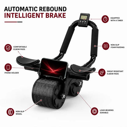 Elbow Support Rebound Ab Roller Wheel, Quiet Lightweight Wheel Ab Training Equipment with Knee Mat & Timer for Home Use (Suitable for Men & Women), Quiet Wheels for Home Use