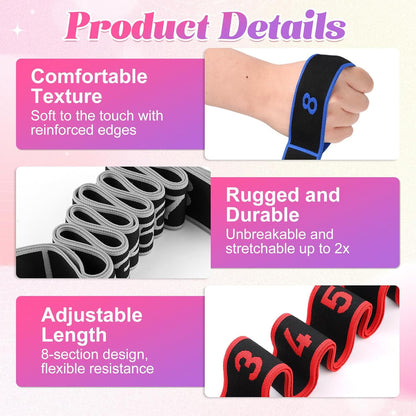 3PCS Fitness Resistance Band for Stretching and Yoga, 8-Section Numbered Elastic Resistance Band | Fitness Band with Clear Markings for Yoga, Stretching, Pilates