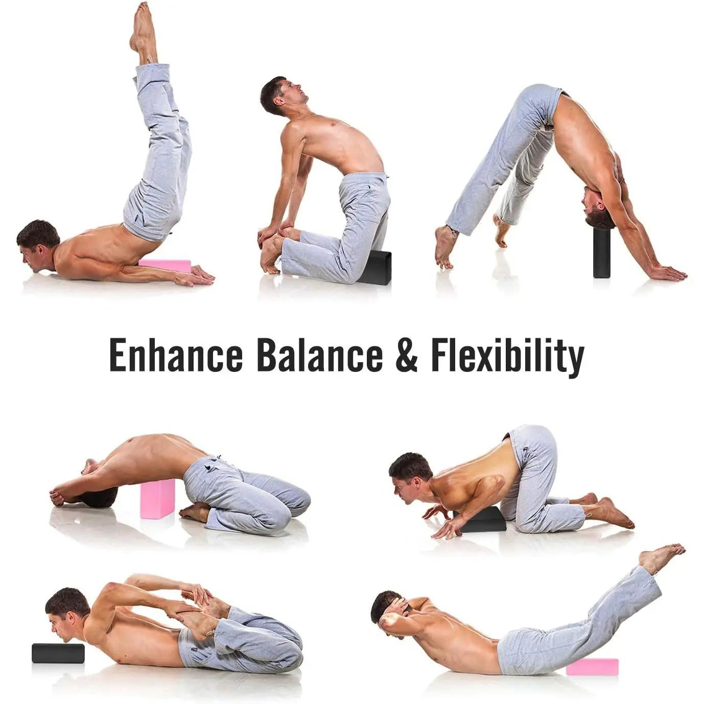 Yoga Blocks 2 Pack (9"X6"X3"), Supportive High-Density EVA Foam with Beveled Edges, Moisture-Proof Props to Gain Strength & Achieve Better Flexibility, Gym, Fitness, Great for Fitness Routines, Yoga Equipment, Pilates Workout Equipment