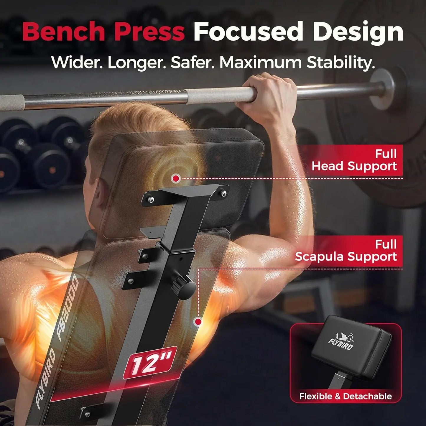 FED Fitness Flybird Series WB8 Weight Bench, Adjustable Weight Bench Can Be Folded for Storage/Vertical Storage, Space-Saving Workout Bench