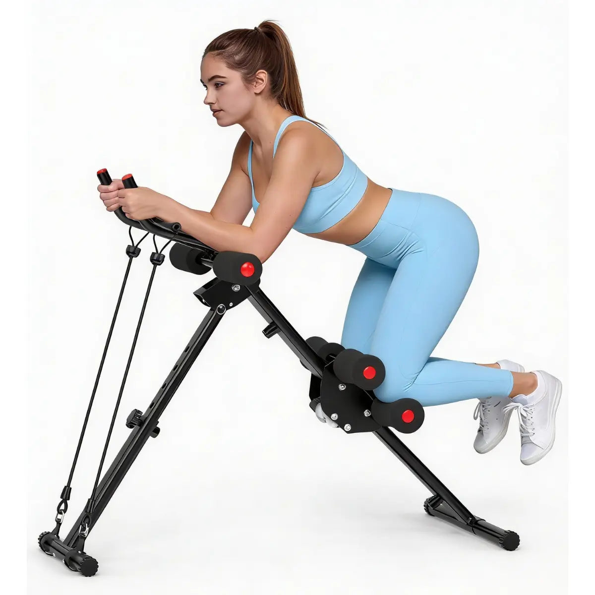 RELIFE Foldable Core Abdominal Trainer - Steel Frame Abs Workout Equipment, 3-Level Adjustable Strength Gear with Resistance Bands, Twist Function, Black & Pink at Home Gym Equipment (Max 440Lbs Core Training Support), Home Workout