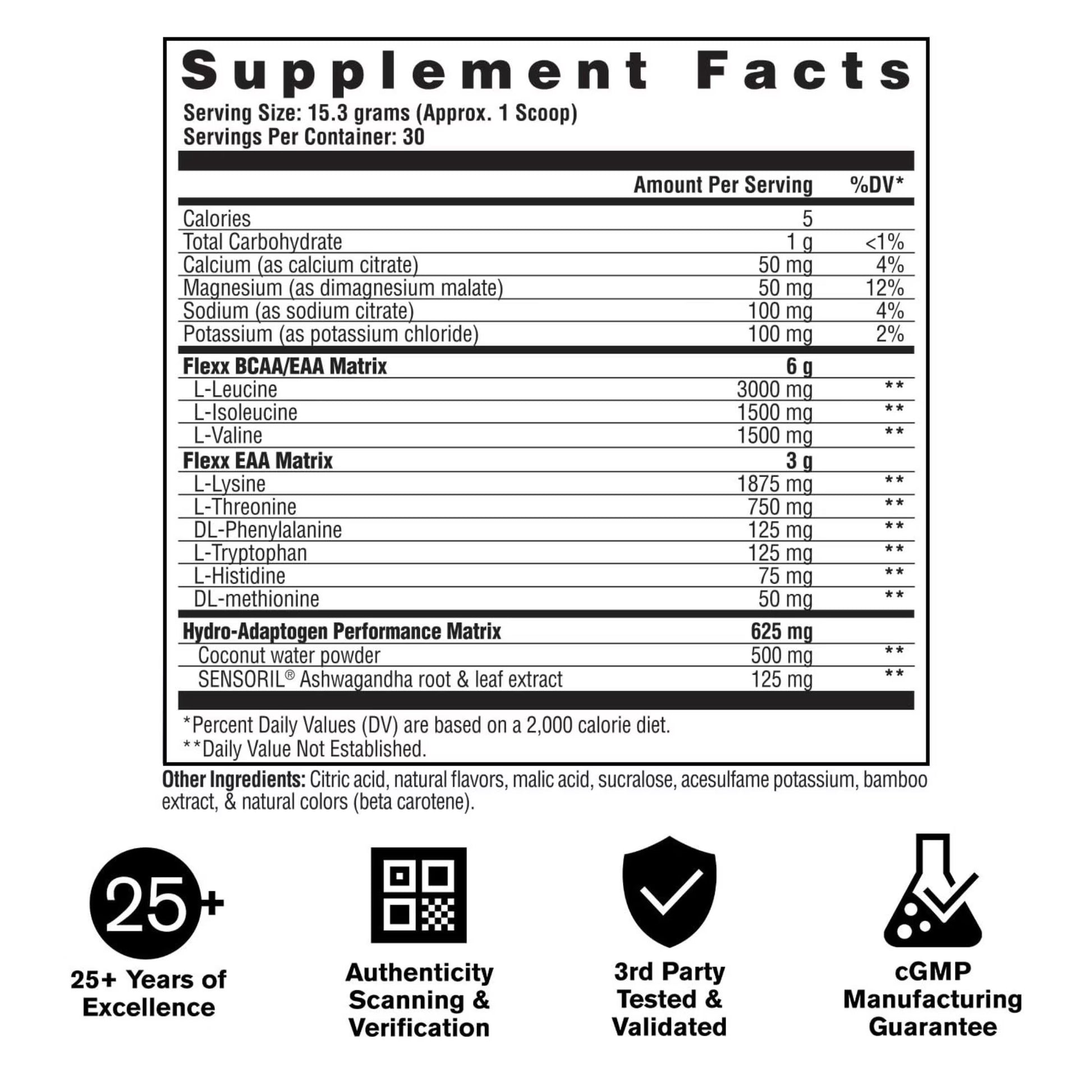 FLEXX Eaas + Hydration, Lemon Lime, 16.2 Oz (30 Servings)