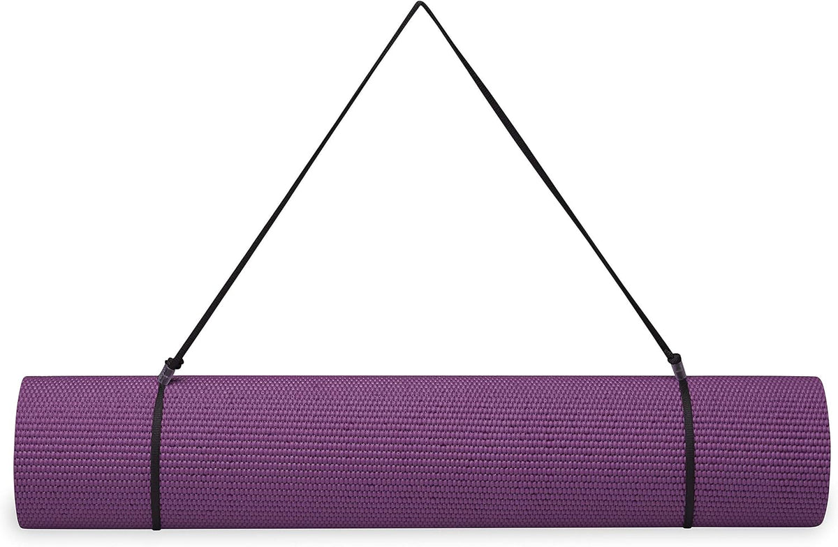 Gaiam Essentials 1/4" Thin (6Mm) Yoga & Pilates, Fitness & Exercise Mat with Easy-Cinch Carrier Strap Cusion Support for Fitness and Gym Workouts