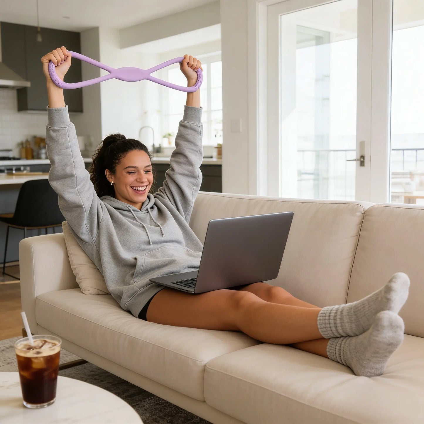 Figure 8 Elastic Resistance Band with Handles, Silicone Stretch Band for Home Use & Daily Outdoor Stretching