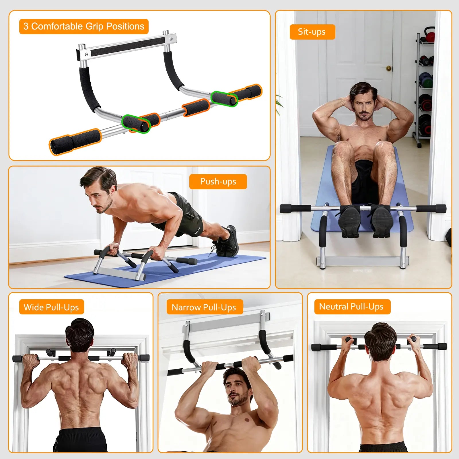 Pull up Bar for Doorway ,Thickened Steel Max Limit 440 Lbs Upper Body Fitness Workout Bar,Portable Strength Training Door Frame Pull-Up Bars,Door Workout Bar with Foam Grips for Home