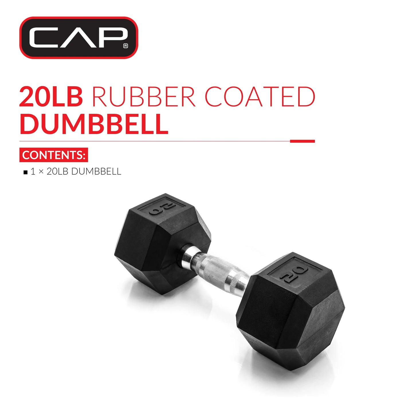 (2 Pack) CAP Barbell, 20Lb Rubber Hex Dumbbell, Single