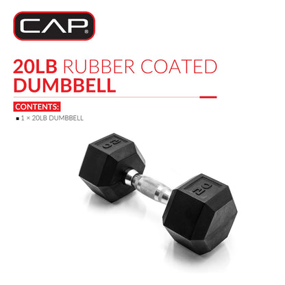 (2 Pack) CAP Barbell, 20Lb Rubber Hex Dumbbell, Single