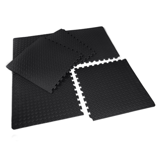Barbell 1/2" Thick High Density 66"X43" Puzzle Black Exercise Mat 6-Piece Flooring Set