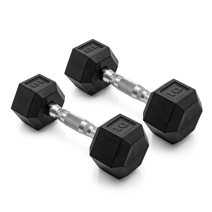 Barbell, 12Lb Coated Rubber Hex Dumbbell, Pair (No-Roll Design, Ergonomic Steel Handle, Durable Coated Weight)