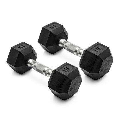 Barbell, 12Lb Coated Rubber Hex Dumbbell, Pair (No-Roll Design, Ergonomic Steel Handle, Durable Coated Weight)