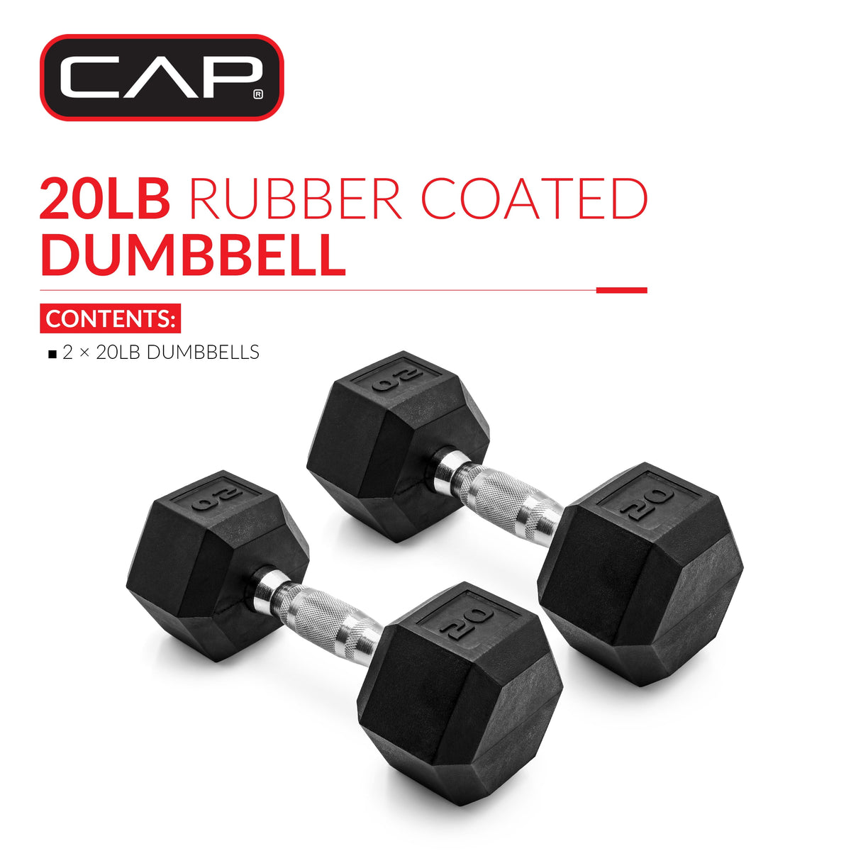 Barbell, 12Lb Coated Rubber Hex Dumbbell, Pair (No-Roll Design, Ergonomic Steel Handle, Durable Coated Weight)