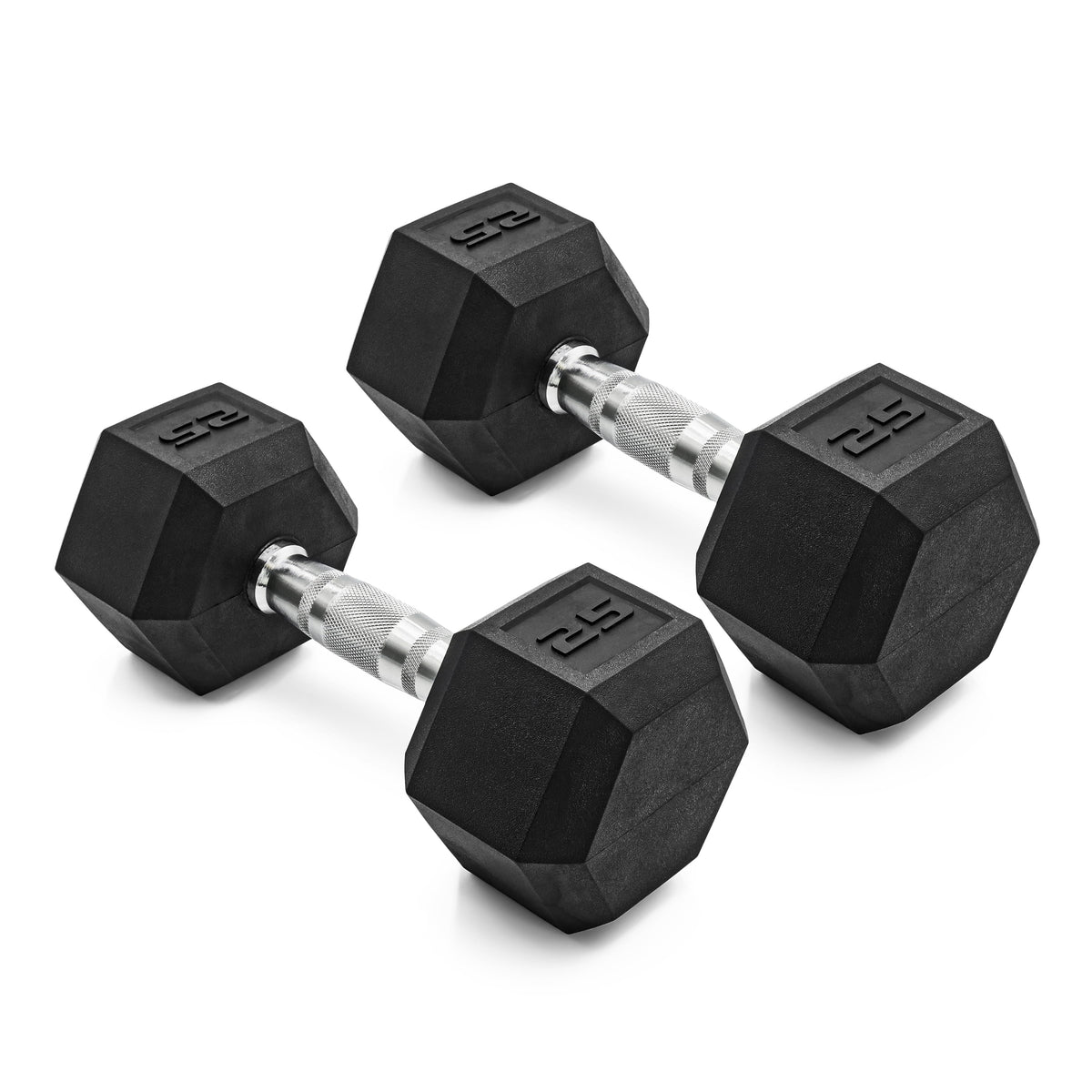 Barbell, 12Lb Coated Rubber Hex Dumbbell, Pair (No-Roll Design, Ergonomic Steel Handle, Durable Coated Weight)