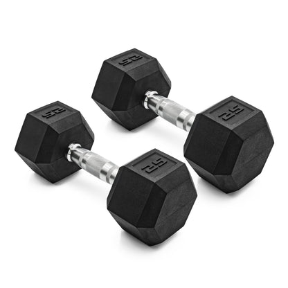 Barbell, 12Lb Coated Rubber Hex Dumbbell, Pair (No-Roll Design, Ergonomic Steel Handle, Durable Coated Weight)