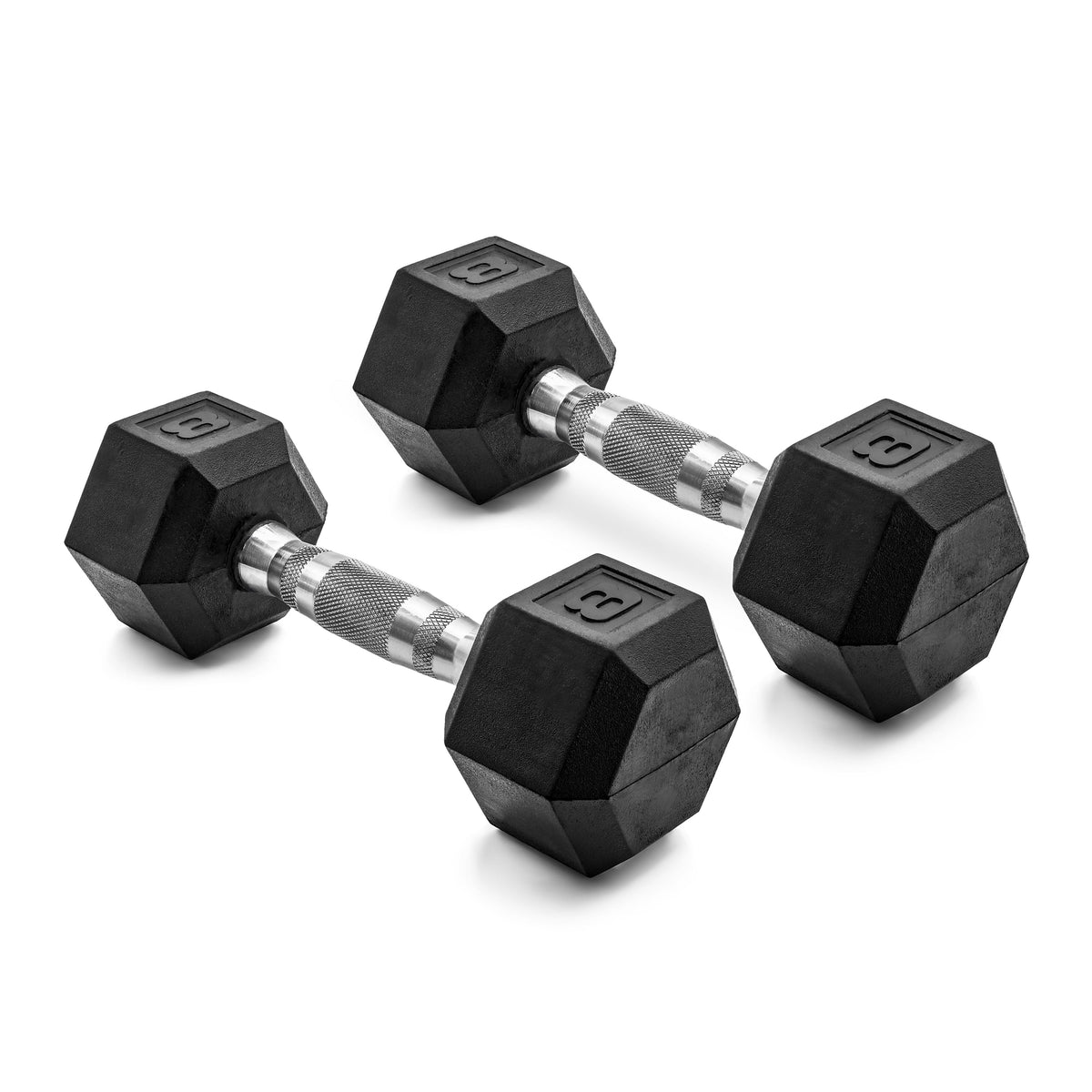 Barbell, 12Lb Coated Rubber Hex Dumbbell, Pair (No-Roll Design, Ergonomic Steel Handle, Durable Coated Weight)