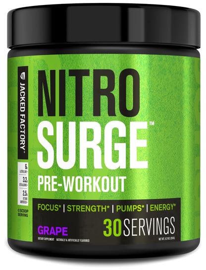 NITROSURGE Pre Workout Supplement - Endless Energy, Instant Strength Gains, Clear Focus and Intense Pumps - NO Booster & Powerful Preworkout Energy Powder - 30 Servings, Black Cherry