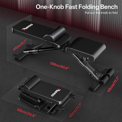 Adjustable Weight Bench, 660LB Capacity Foldable Workout Bench, Incline Flat Bench Press for Home Gym, Dual-Frame Strength Training Bench, No Assembly Required, Wider Seat