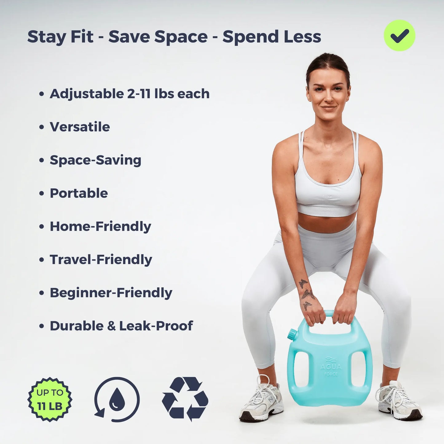 Aguaforce Adjustable Weights (2-11 Lbs): Water-Filled. Versatile Fitness Solution for Home and Travel Workouts. Set of 2 Weights.