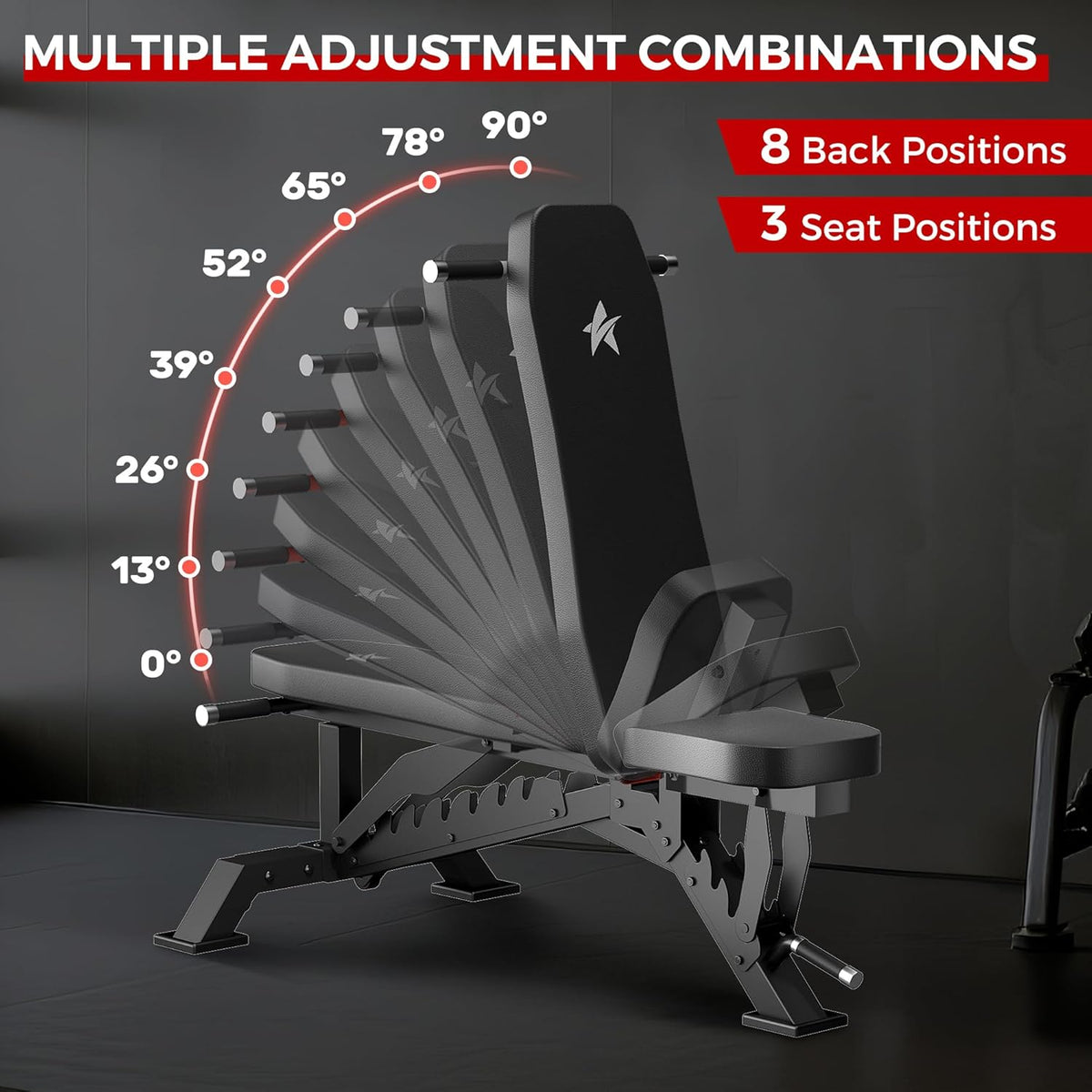 Weight Bench, Adjustable Workout Bench for Home Gym Full Body Workout, 1300LBS Weight Capacity Bench Press, Flat/Incline Bench with 33" Extra-Long Backrest & Wheels