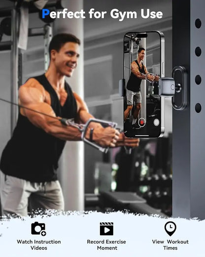 360 Adjustable, Portable Magnet Phone Holder for Gym Workout Record, Gym Accessories Essentials Fitness Gifts for Women Men, Compatible with Iphone 16/15/14/13/12