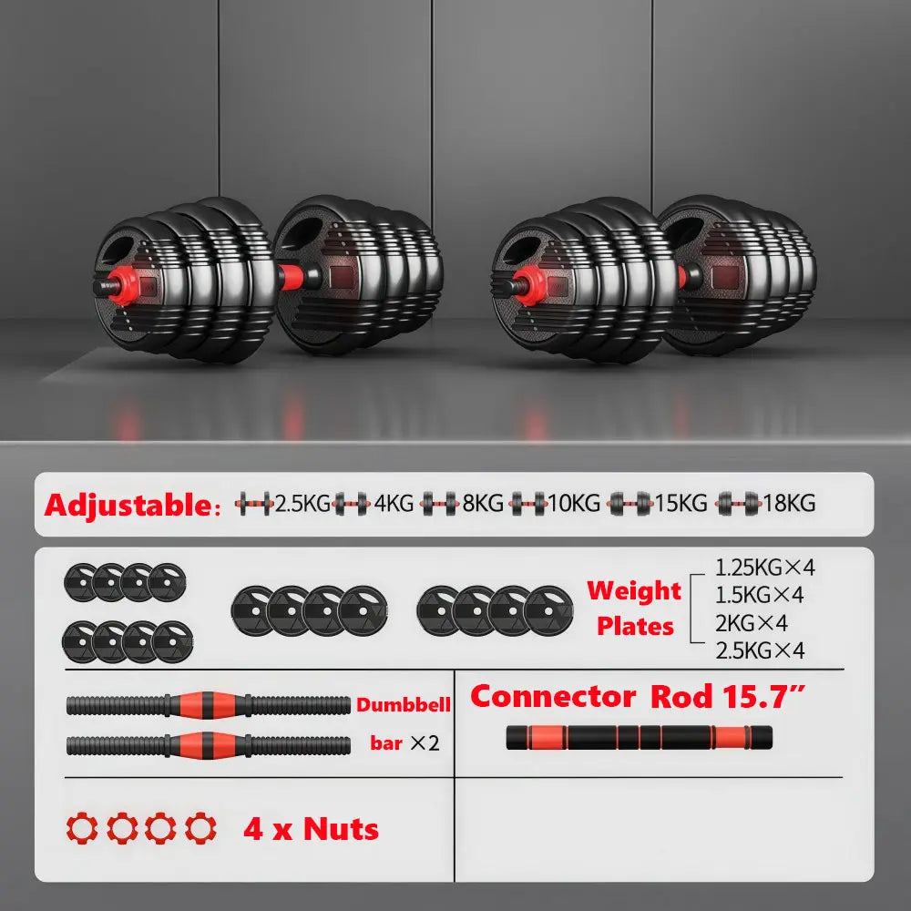 66Lbs Adjustable Dumbbells Set with Connector - 3-In-1 Design for Barbell, Push-Up Stand Use, Ideal for Home Gym Resistance Training, Suitable for Men/Women, Home Gym Equipment, at Home Gym