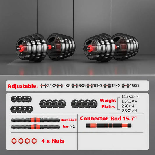 66Lbs Adjustable Dumbbells Set with Connector - 3-In-1 Design for Barbell, Push-Up Stand Use, Ideal for Home Gym Resistance Training, Suitable for Men/Women, Home Gym Equipment, at Home Gym