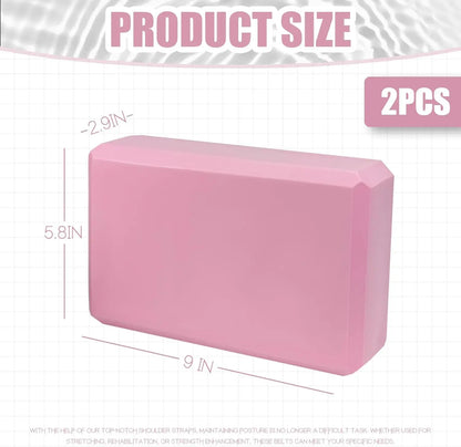 2 Pack Yoga Blocks 9"X6"X3" – Non-Slip Foam Yoga Props for Pilates, Stretching, Flexibility & Meditation | Home Workout Essentials for Beginners Outdoorfun Strap
