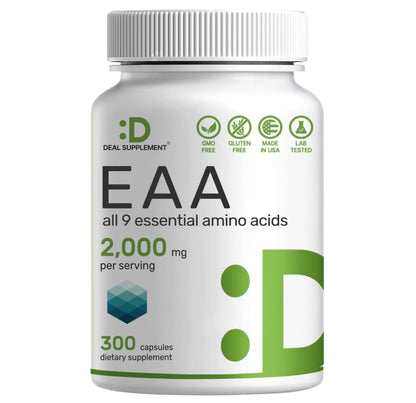 Essential Amino Acids Supplement EAA - 2000Mg All 9 - High Potency 300 Capsules