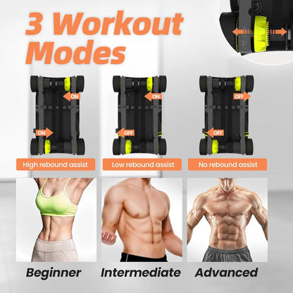 Wonder Core Four-Wheel Ab Roller with Elbow Support and Automatic Rebound for Strong Abdominal Muscles - Adjustable Size