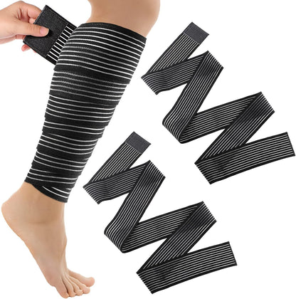 2 Pcs Compression Leg Wraps Elastic Bandage, Black, 71"