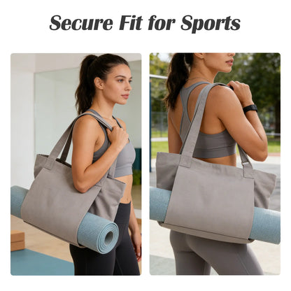 Women'S Gray Yoga Mat Carrier - 1 Count, Compact, Foldable, Durable, Fashionable Fitness Accessories, with Zipper Pockets, for Gym Workouts, Beach Trips, Yoga & Pilates, Casual Carry Convenient Storage
