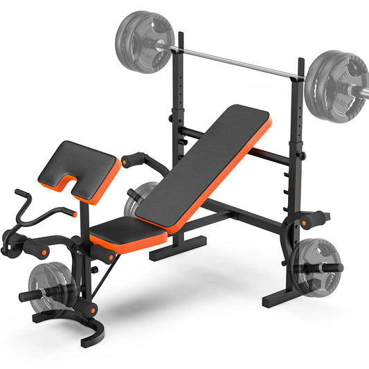 Bearbro 660Lb 6-In-1 Adjustable Weight Bench with Multi-Purpose Workout Bench Set with Barbel Rack and Leg Developer for Home Gym Full Body Function Strength Training，Barbell Rack Can Support up to 990 Pounds