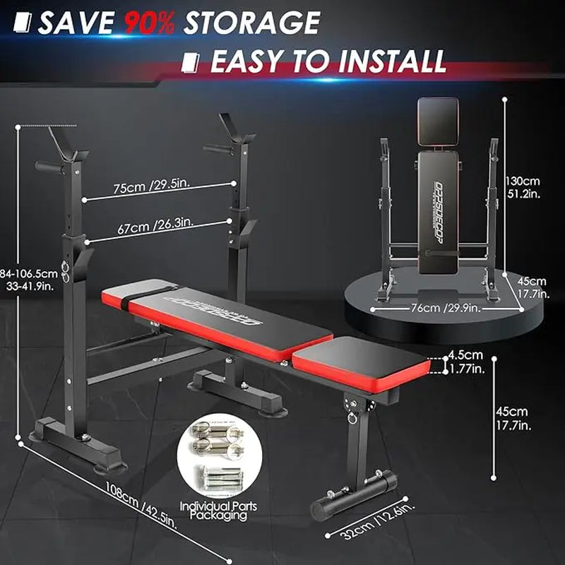 OPPSDECOR Olympic Adjustable Workout Bench - Multifunctional Bench with Lifting Free-Weight Rack, Barbell Pad, Hip Abduction Machine, Vibration Plate - Steel Frame Fitness Equipment, Space Saver for Full Body Home Gym Workouts, Adjustable Workout Benches