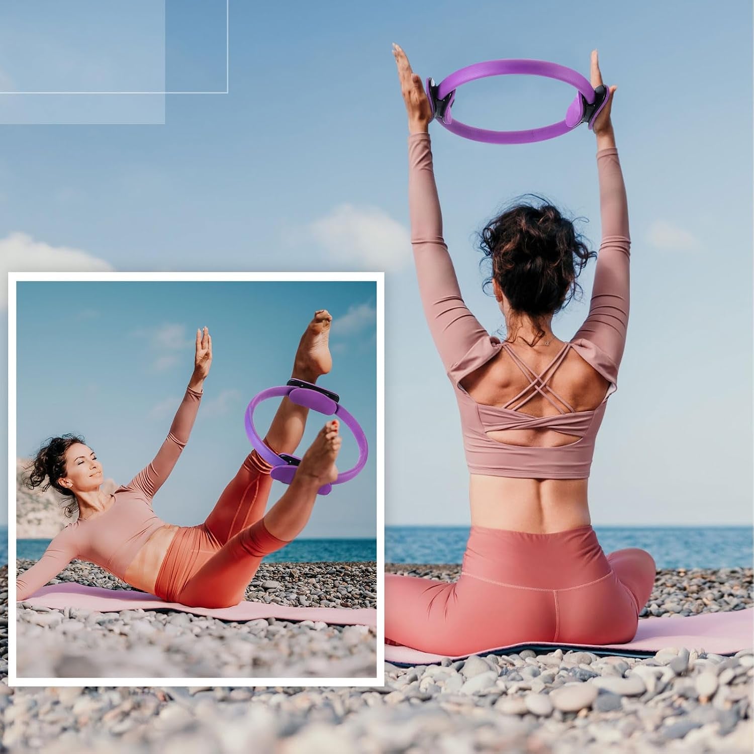 Pilates Ring 11. 81 Inch Pilates Circle Yoga Ring Magic Lightweight Flexible Workout Equipment for Fitness Physical Therapy Resistance Exercise Arms Legs