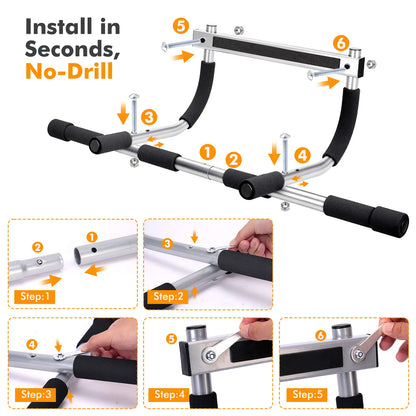 Pull up Bar for Doorway ,Thickened Steel Max Limit 440 Lbs Upper Body Fitness Workout Bar,Portable Strength Training Door Frame Pull-Up Bars,Door Workout Bar with Foam Grips for Home