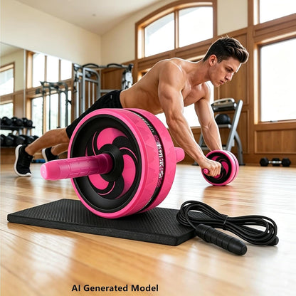 Ab Roller Wheel for Abs Workout - Complete Home Gym Set with AB Wheel Roller, Knee Mat, and Jump Rope (Pink)