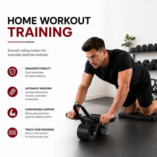 Elbow Support Rebound Ab Roller Wheel, Quiet Lightweight Wheel Ab Training Equipment with Knee Mat & Timer for Home Use (Suitable for Men & Women), Quiet Wheels for Home Use