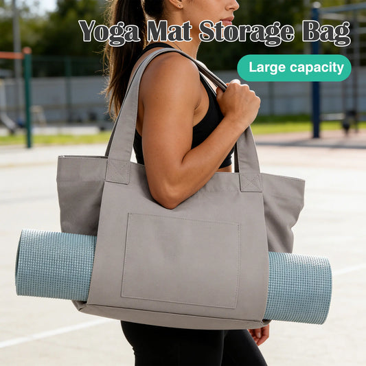 Women'S Gray Yoga Mat Carrier - 1 Count, Compact, Foldable, Durable, Fashionable Fitness Accessories, with Zipper Pockets, for Gym Workouts, Beach Trips, Yoga & Pilates, Casual Carry Convenient Storage