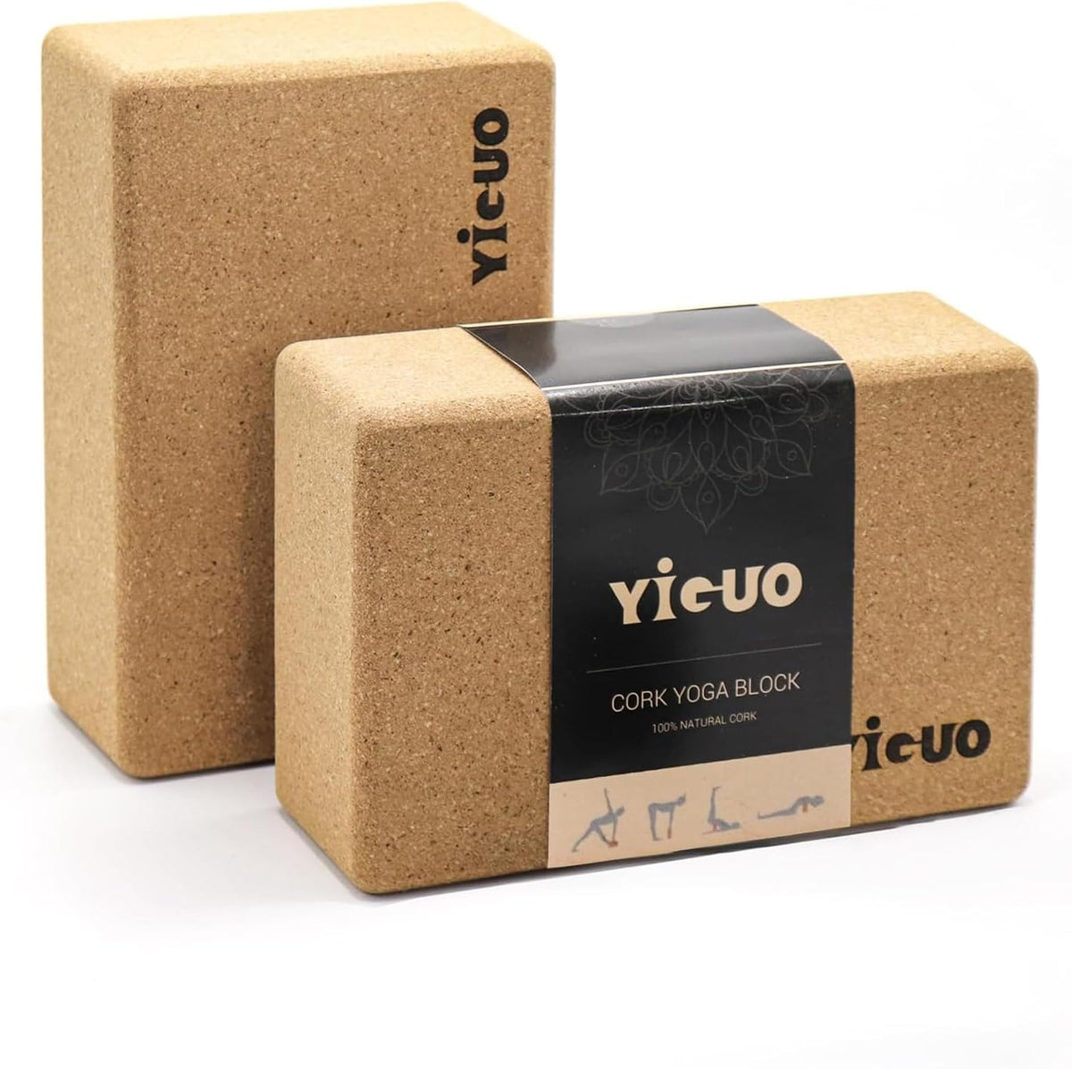 2 Pack Cork Yoga Blocks | Natural Eco-Friendly High Density Non-Slip Yoga Blocks for Women & Men | 9X6X3 Inches for Yoga, Pilates, Stretching
