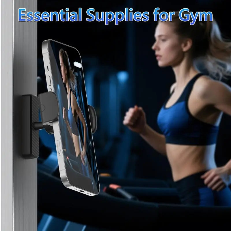 Gym Magnetic Phone Holder 360° Adjustable Strong Magnet Mount for Workout Videos Portable Fitness Stand Compatible with Iphone & Android - Cellphone, Man